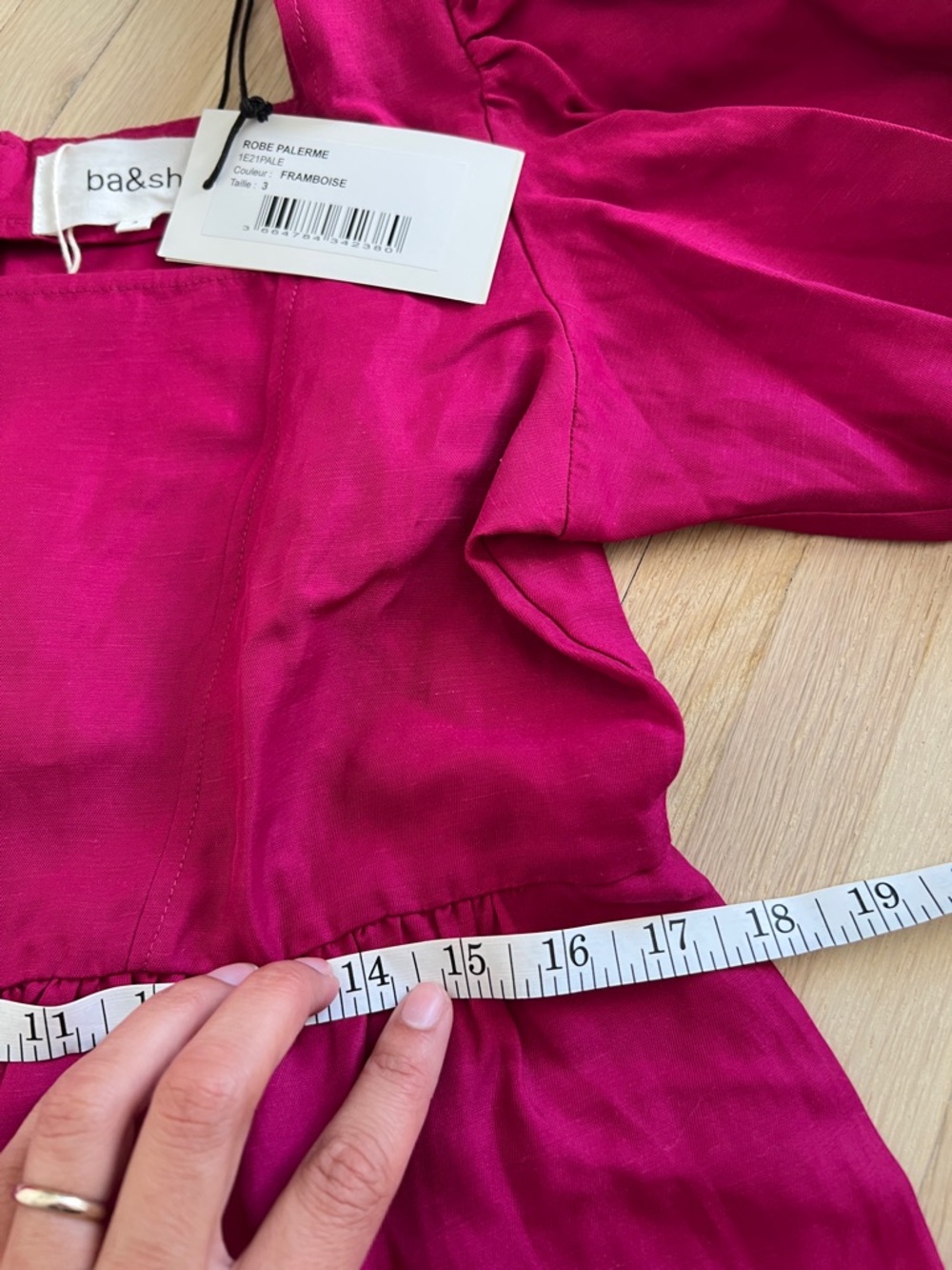 NWT ba&sh Fuchsia Framboise Puff-Sleeve Square-Neck Dress Robe Palerme L - Picture 6 of 10